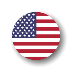 United States of America flag - flat vector circle icon or badge with dropped shadow.
