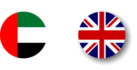 United Kingdom of Great Britain and Northern Ireland flag - flat vector circle icon or badge with dropped shadow.
