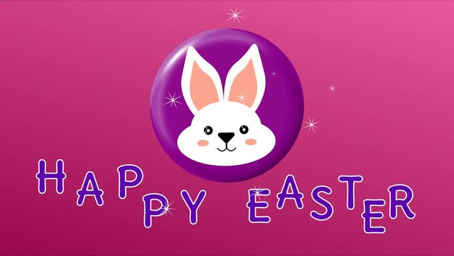 happy Easter sticker with animated cute bunny