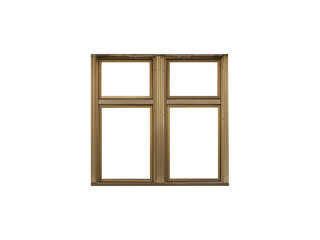 Modern brass of anodized aluminium window frame with four sashes isolated on white background.
