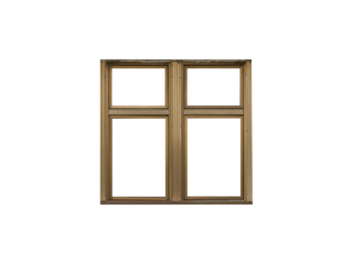 Modern brass of anodized aluminium window frame with four sashes isolated on white background.