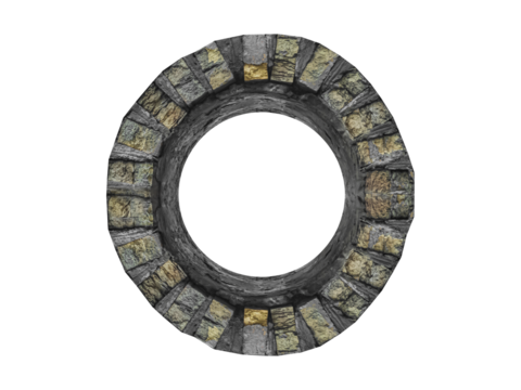 Vintage round brick window isolated on white background.