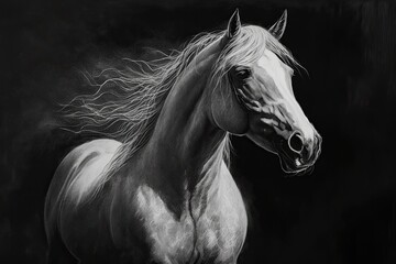 charcoal and canvas Horse portrait, Take a look at some animal drawings, Excellent portrayal of character, based on facts and expressions. Generative AI