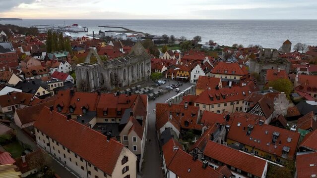A Stunning View of Visby Old Town and Saint Karin's Cathedral Ruin on Gotland Island