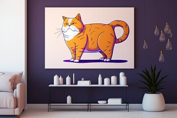 Ginger cat is so cute and interested. A horizontal purple backdrop picture. Generative AI