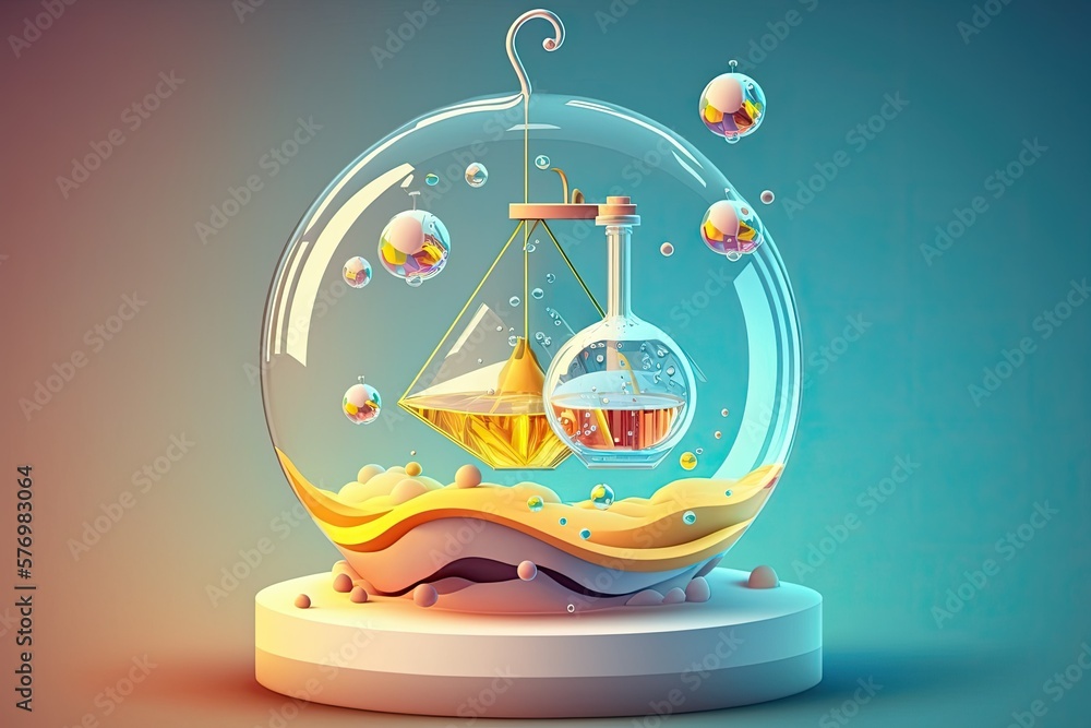 Aufkleber laboratory setting with a single molecule suspended in a liquid bubble. generative ai