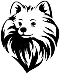 Head of dog. Spitz abstract character illustration. Graphic logo designs template for emblem.