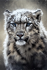 Obraz premium Generative AI Illustration of a snow leopard with beautiful snow-covered fur