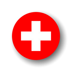 Switzerland flag - flat vector circle icon or badge with dropped shadow.