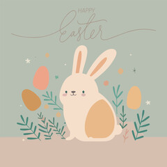Happy Easter Day postcard flat vector illustration