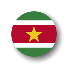 Suriname flag - flat vector circle icon or badge with dropped shadow.