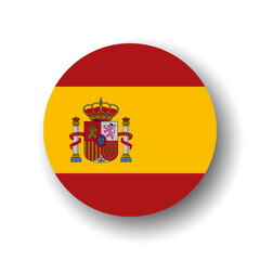 Spain flag - flat vector circle icon or badge with dropped shadow.