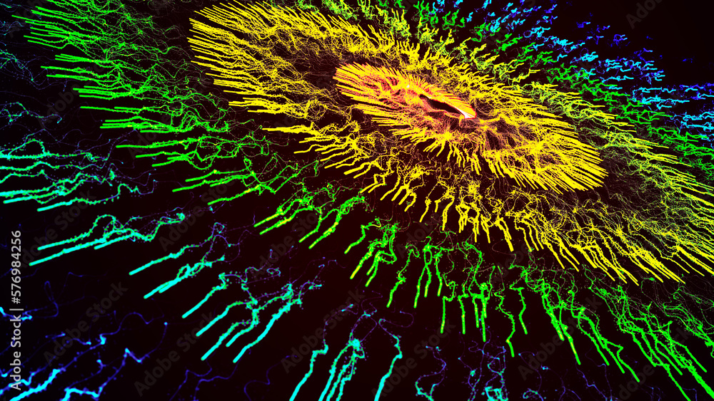 Poster abstract digital background. dynamic wave of glowing particles. data flow information. concept of di
