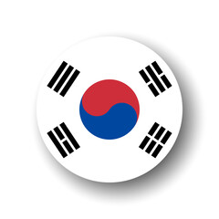South Korea flag - flat vector circle icon or badge with dropped shadow.