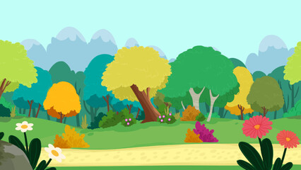 Vector landscape in city park . vector flat style illustration.