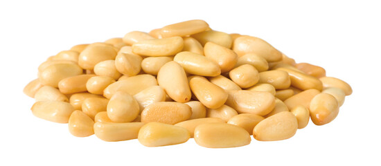 Roasted pine nuts isolated on the white background.