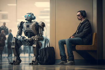 AI robot waiting for a job interview