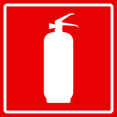 Fire extinguisher icon. Fire extinguisher red sticker. Fire equipment informational red sticker. Vector illustration.