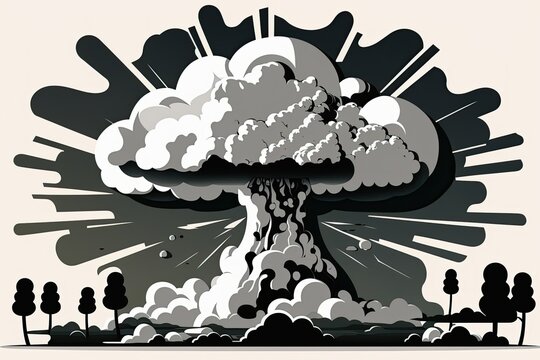 In the aftermath of an atomic bombing, a mushroom cloud quickly forms in the sky. Generative AI