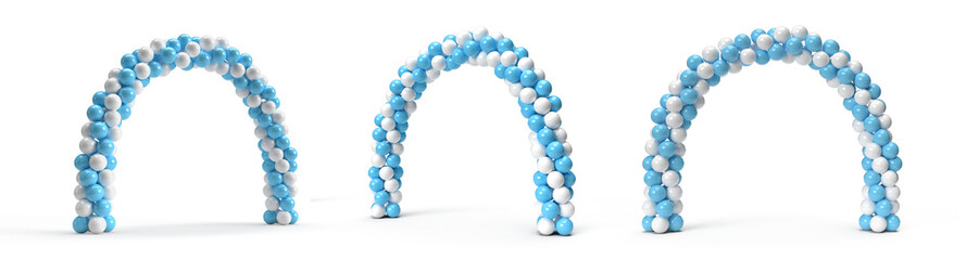 3d rendering of Arch Balloons Isolated.,White and Blue Balloons in Shape of Arc., white and blue balloon arc portal gate entrance © virusb2120