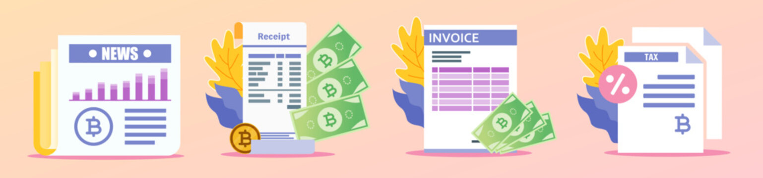 Thai Baht Receipt and Documents Illustration