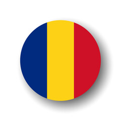 Romania flag - flat vector circle icon or badge with dropped shadow.