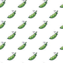 Cute Peas seamless pattern in doodle style. Vector hand drawn cartoon Pea pod illustration. Hand drawn Sketch of Peas. Pattern for kids clothes.