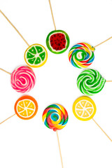 Colorful lollipops, colorful candies on a white background
