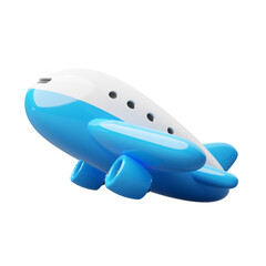 Cute cartoon style commercial airplanes like toys with white fuselage and blue wings isolated on transparent background 3d render