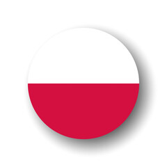 Poland flag - flat vector circle icon or badge with dropped shadow.