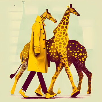 Fashionable giraffes. Generative AI.