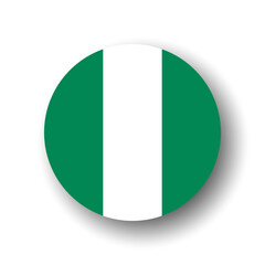 Nigeria flag - flat vector circle icon or badge with dropped shadow.