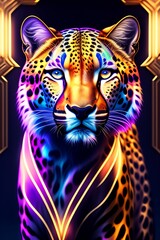 3D Jaguar laser focus in colorful background. 3D Illustration