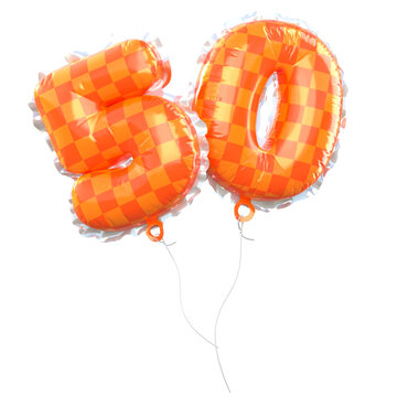 Number Balloons 50. Foil And Latex Balloons. Helium Ballons. Party, Birthday, Celebrate Anniversary And Wedding. Realistic Design Elements. Festive Set Isolated. 3d Illustration