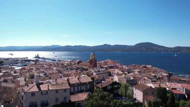 Saint Tropez, French Riviera. Aerial View of Old Town and Mediterranean Sea