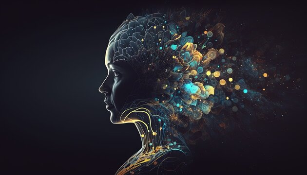 Generative AI illustration of annual collective mind concept art, exploding mind, inner world, dreams, emotions, imagination and creative mind