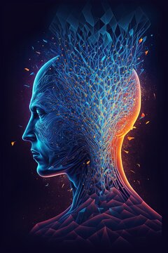 Human head with glowing neurons in brain. Esoteric and meditation concept. Connection with other worlds.
