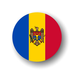 Moldova flag - flat vector circle icon or badge with dropped shadow.
