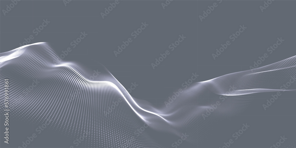 Poster wave of particles. futuristic dots pattern on light background. big data digital code. technology or
