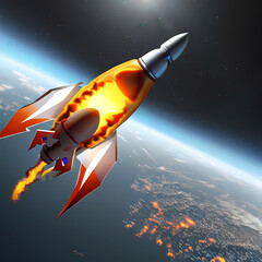 Red Hot Rocket Blasting Off into Space: A 3D Render of Futuristic Technology and Sci-Fi Adventure Created With Generative Ai
