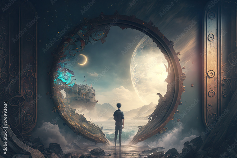 Poster escaping reality through fantastical realms generative ai