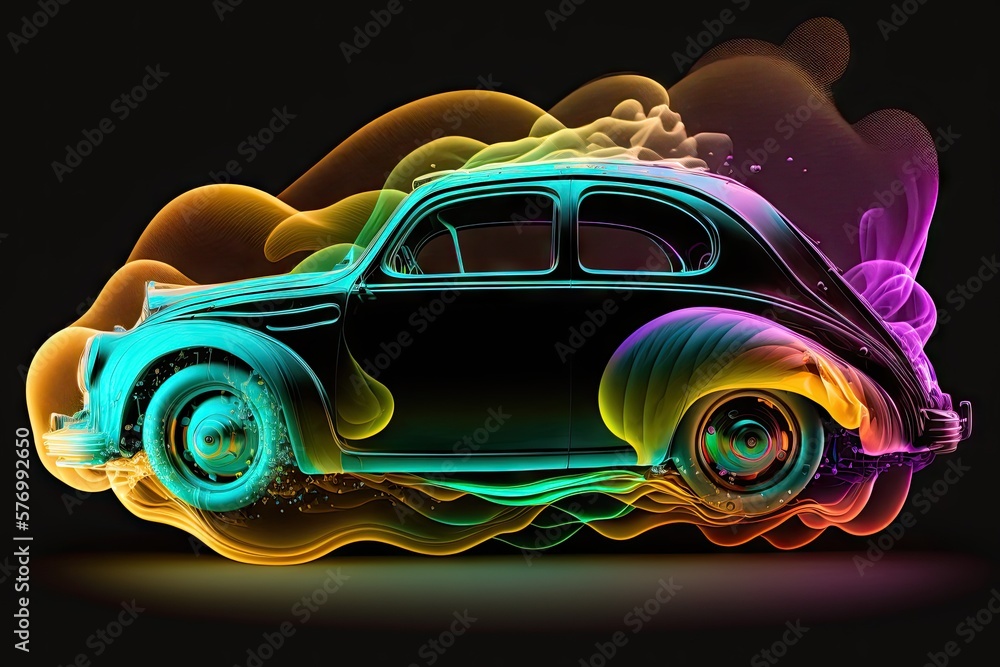Poster exploding colors, accelerating pace: the nimble neon vehicle generative ai