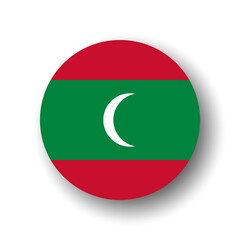 Maldives flag - flat vector circle icon or badge with dropped shadow.