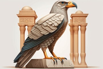 Horus, the Egyptian god, was depicted in the form of a falcon in a statue housed in the Temple of Edfu. Generative AI - obrazy, fototapety, plakaty