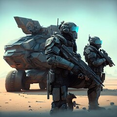 Fototapeta premium Two soldiers with the words halo are on their head