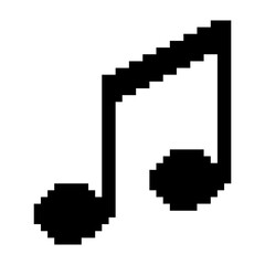 Musical 2 x eighth not icon black-white vector pixel art icon	