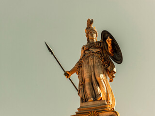 Statue of Athena, the ancient Greek goddess of wisdom and knowledge, who is represented as a...