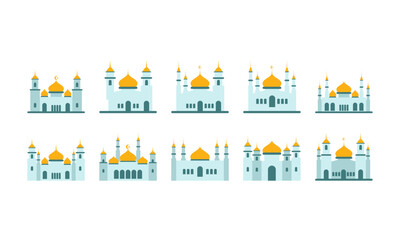 Simple Flat Mosque Set Vector