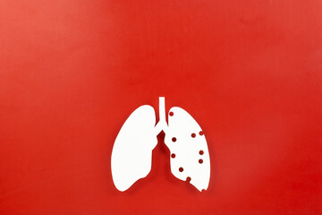World tuberculosis day. Lungs paper cutting symbol on red background, copy space, concept of world TB day, banner background, respiratory diseases, lung cancer awareness, Paper Art, 24 March
