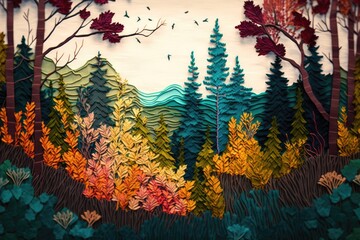 Obraz na płótnie Canvas landscape, forest, trees, embroidery, abstraction, picture, background, canvas print, template
